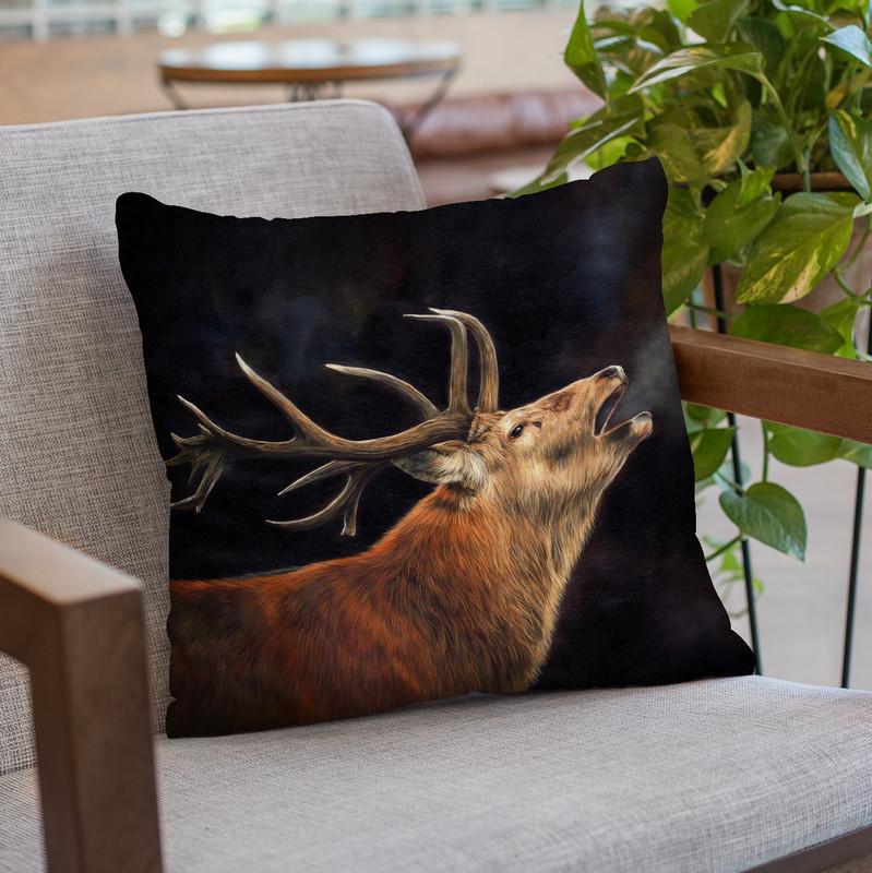 Red Deer Winter Breath Throw Pillow By David Stribbling