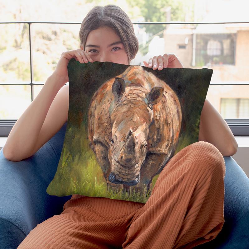Rhino I Throw Pillow By David Stribbling