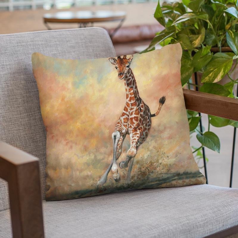 Running Giraffe Throw Pillow By David Stribbling