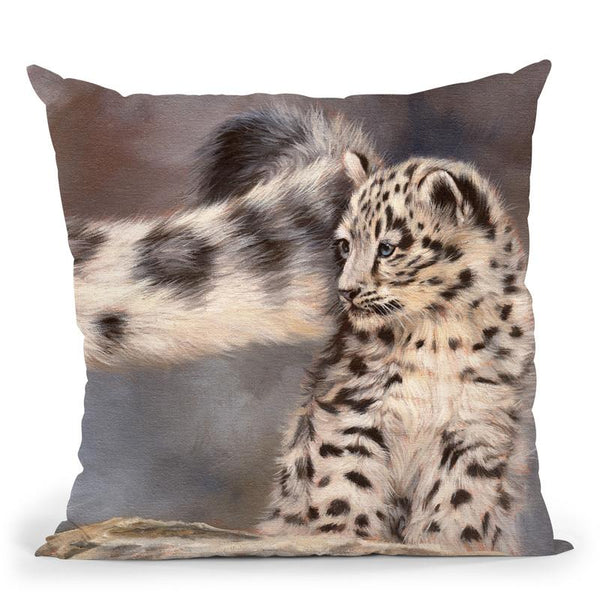 Side Swipe Snow Leopard Cub Throw Pillow By David Stribbling
