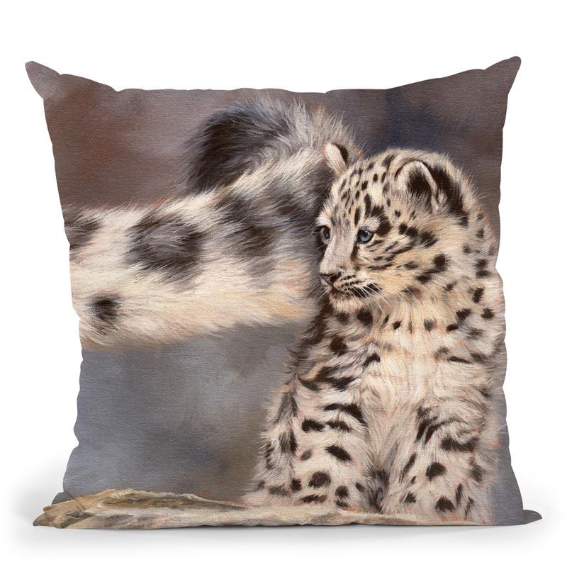 Side Swipe Snow Leopard Cub Throw Pillow By David Stribbling