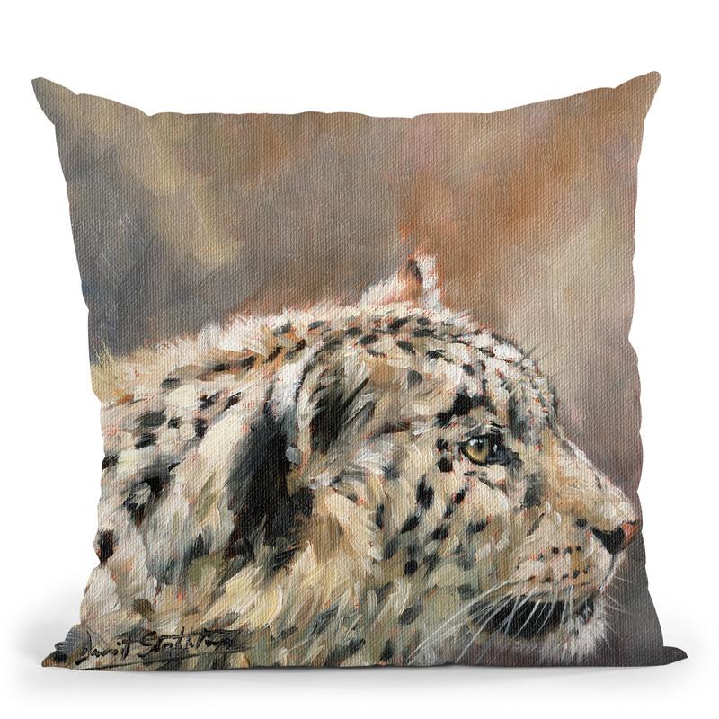 Snow Leopard V Throw Pillow By David Stribbling