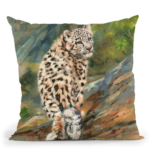 Snow Leopard Cub Throw Pillow By David Stribbling