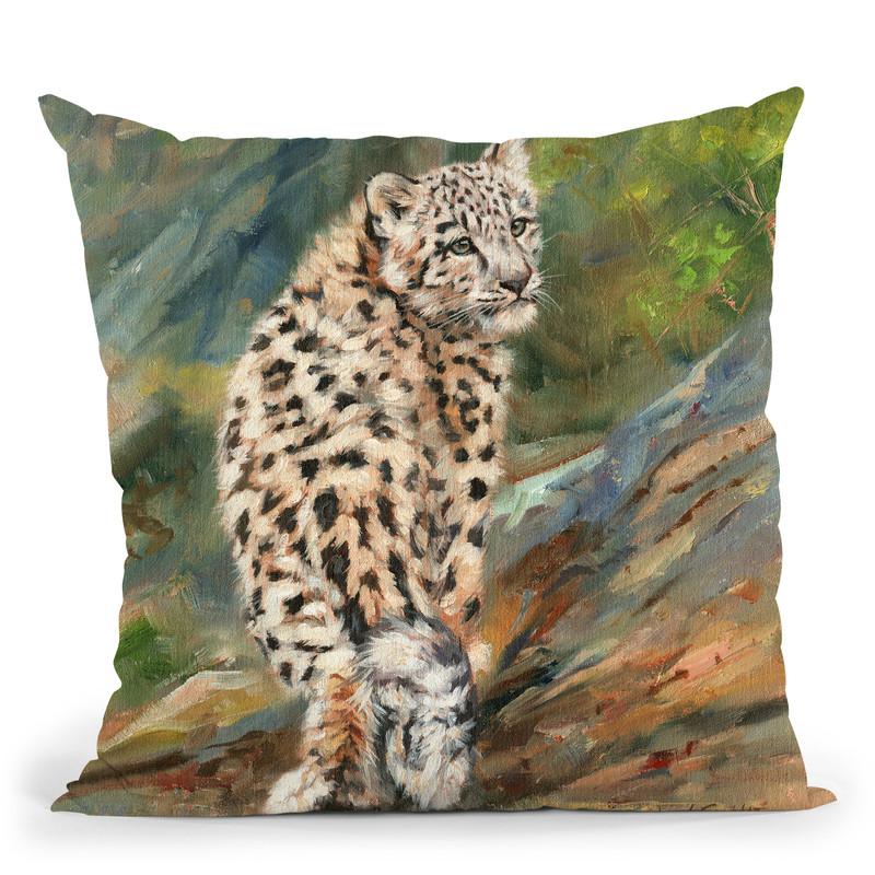 Snow Leopard Cub Throw Pillow By David Stribbling