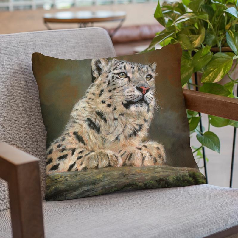 Snow Leopard Rock Throw Pillow By David Stribbling