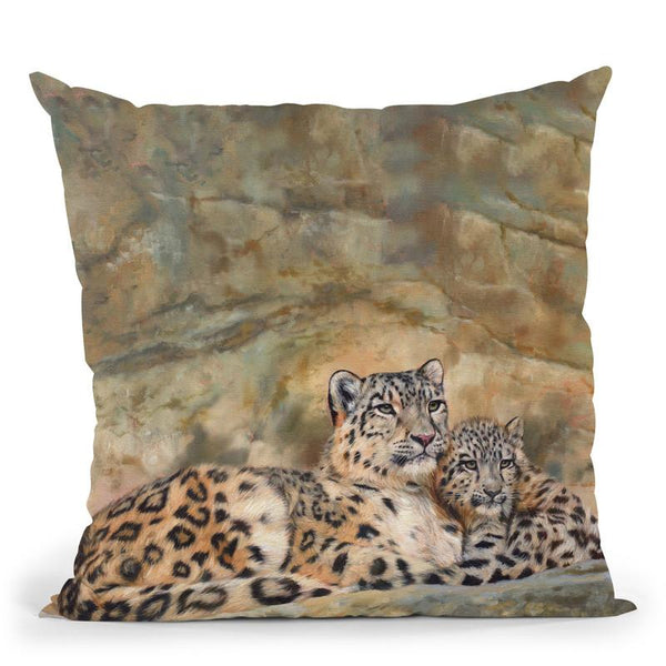 Snow Leopards I Throw Pillow By David Stribbling