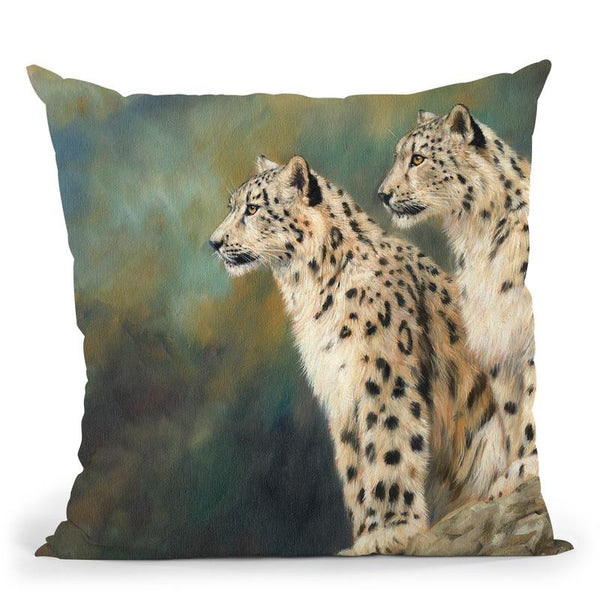 Snow Leopards Rock Throw Pillow By David Stribbling