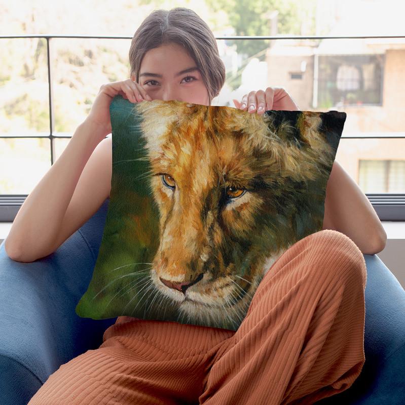 Young Lion Looking Down Throw Pillow By David Stribbling