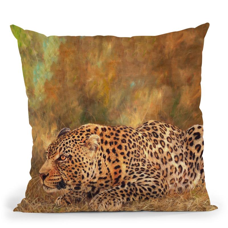 African Leopard Throw Pillow By David Stribbling