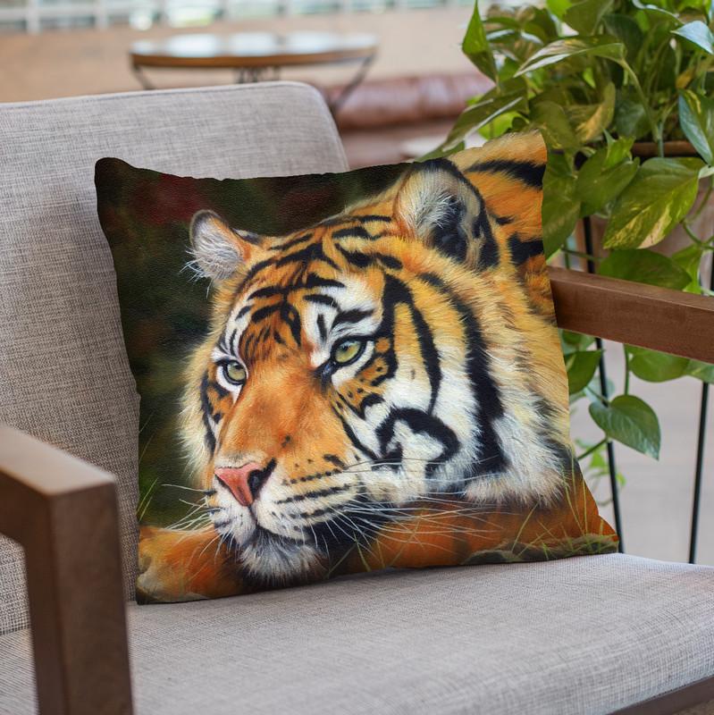 Sumatran Tiger Resting Throw Pillow By David Stribbling