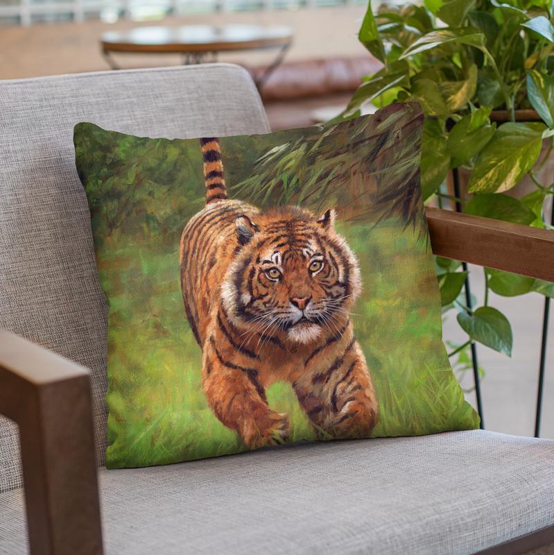 Sumatran Tiger Running Throw Pillow By David Stribbling