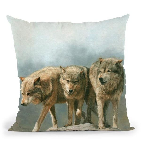 Three Wolves Throw Pillow By David Stribbling