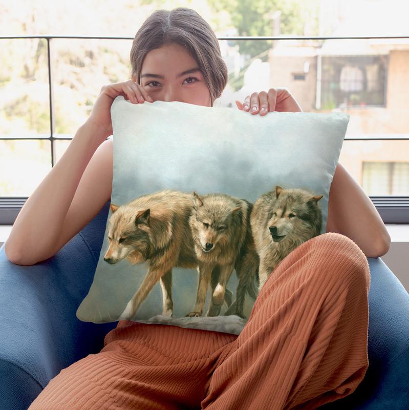 Three Wolves Throw Pillow By David Stribbling