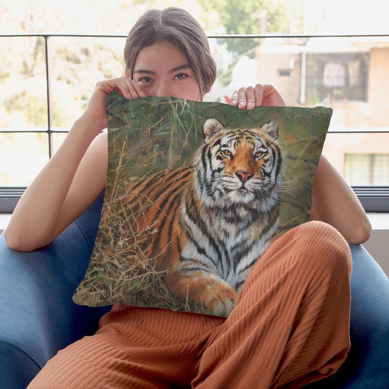 Tiger In Bush Throw Pillow By David Stribbling