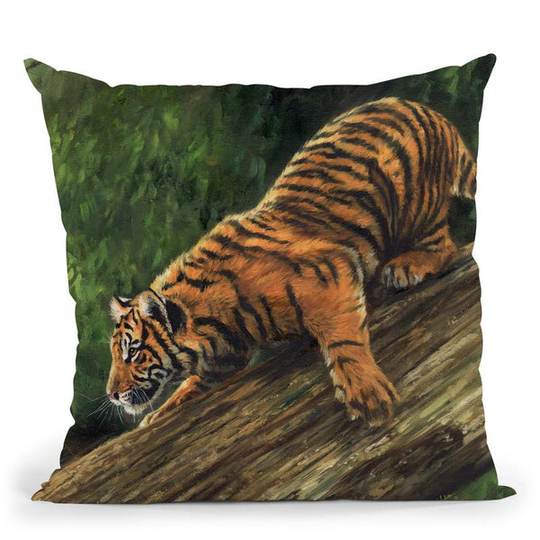 Tiger In Tree Throw Pillow By David Stribbling