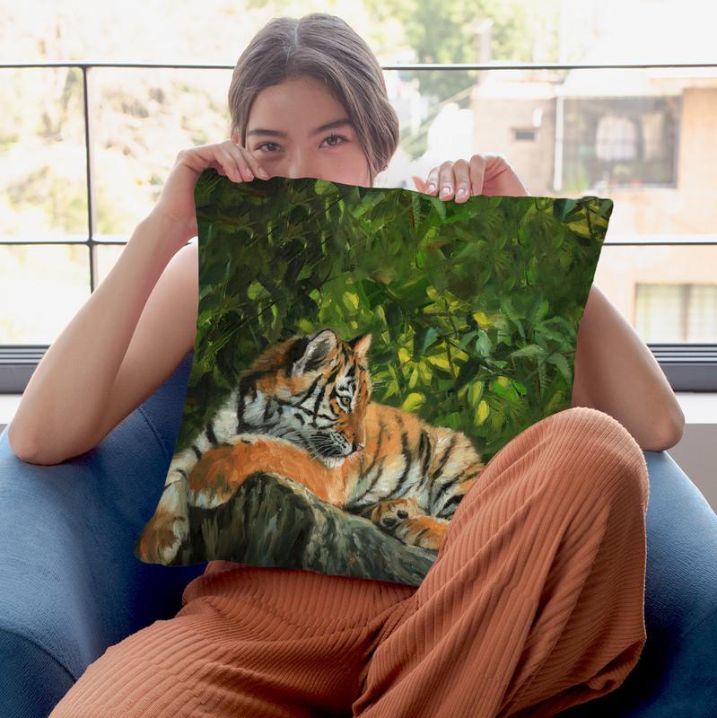 Tiger On Rock Throw Pillow By David Stribbling