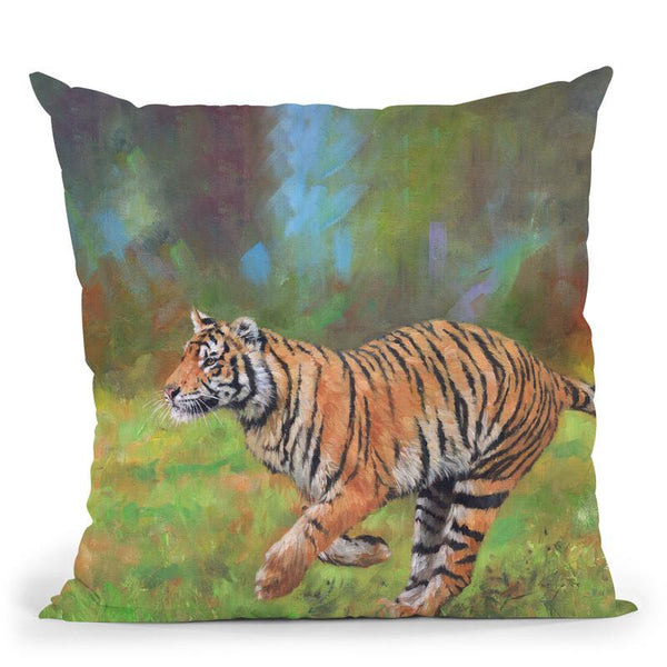 Tiger Running Throw Pillow By David Stribbling