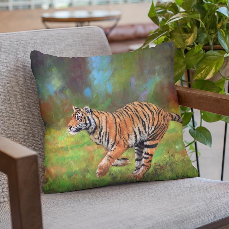 Tiger Running Throw Pillow By David Stribbling