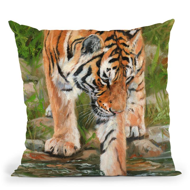 Tiger Stream Throw Pillow By David Stribbling