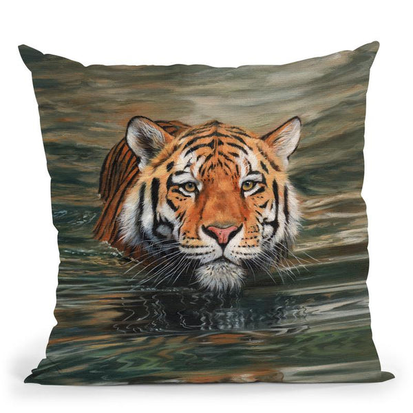 Tiger Water Swimming Throw Pillow By David Stribbling