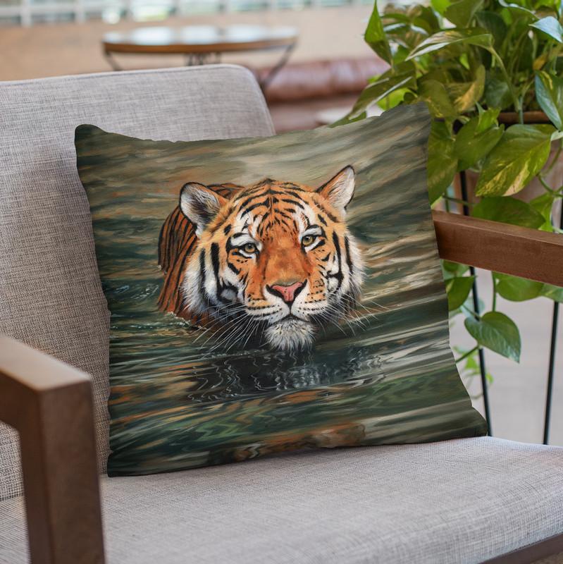Tiger Water Swimming Throw Pillow By David Stribbling