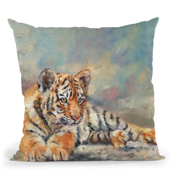 Tiger Cub Throw Pillow By David Stribbling