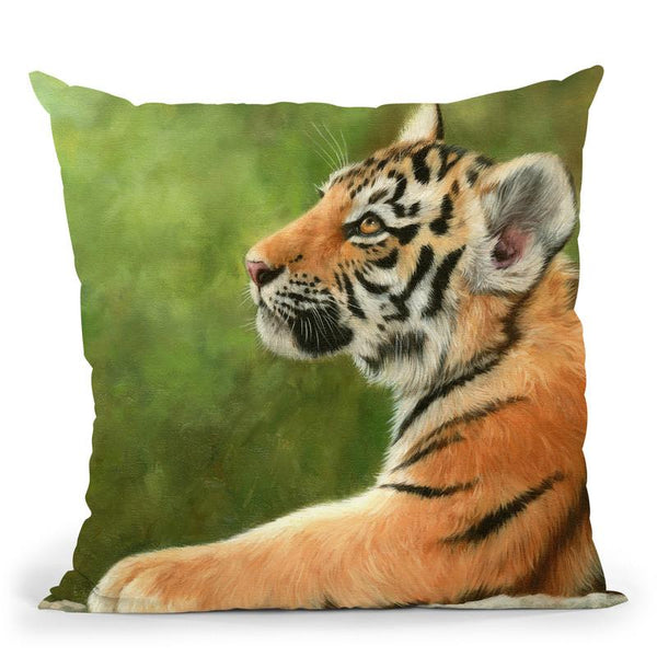 Tiger Cub Looking Up Throw Pillow By David Stribbling