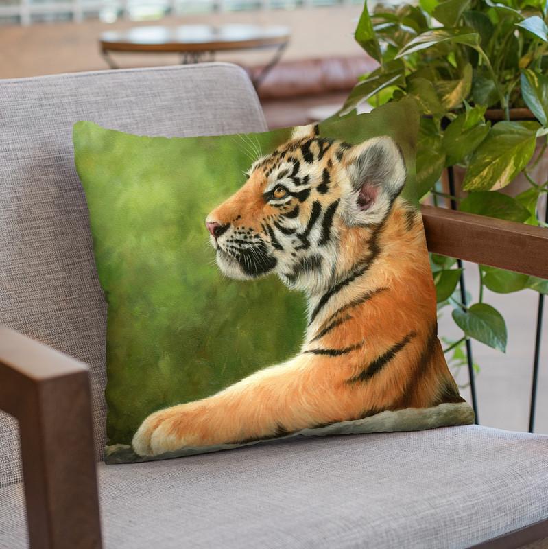Tiger Cub Looking Up Throw Pillow By David Stribbling