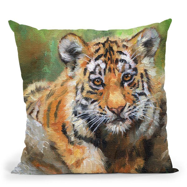 Tiger Cub Water Throw Pillow By David Stribbling