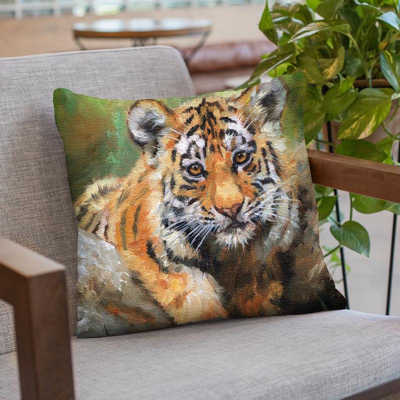 Tiger Cub Water Throw Pillow By David Stribbling