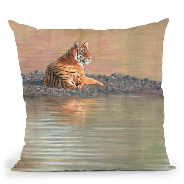 Tiger Water Throw Pillow By David Stribbling