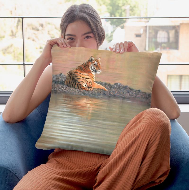 Tiger Water Throw Pillow By David Stribbling