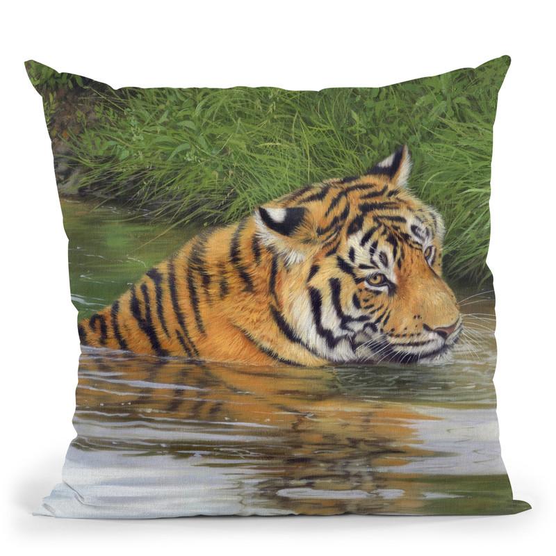 Tiger Water I Throw Pillow By David Stribbling