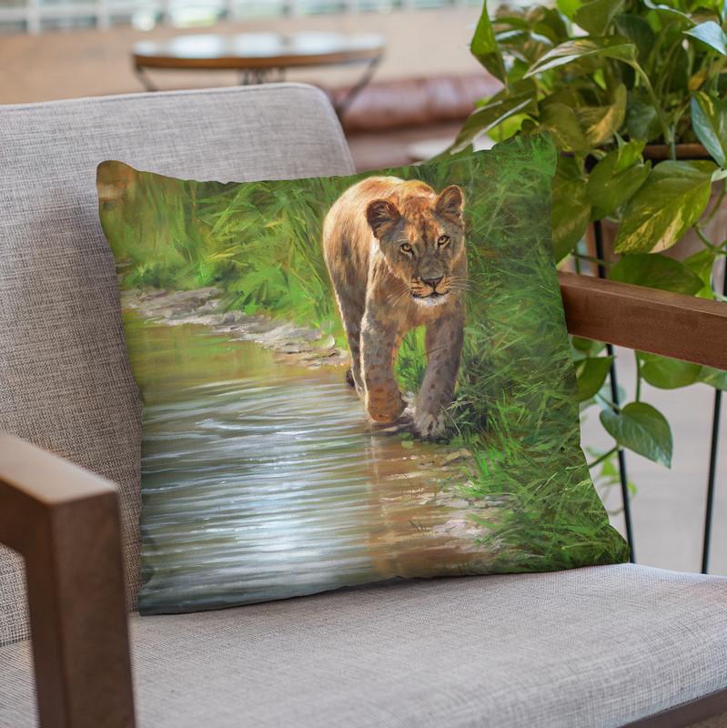 Water'S Edge Lioness Throw Pillow By David Stribbling