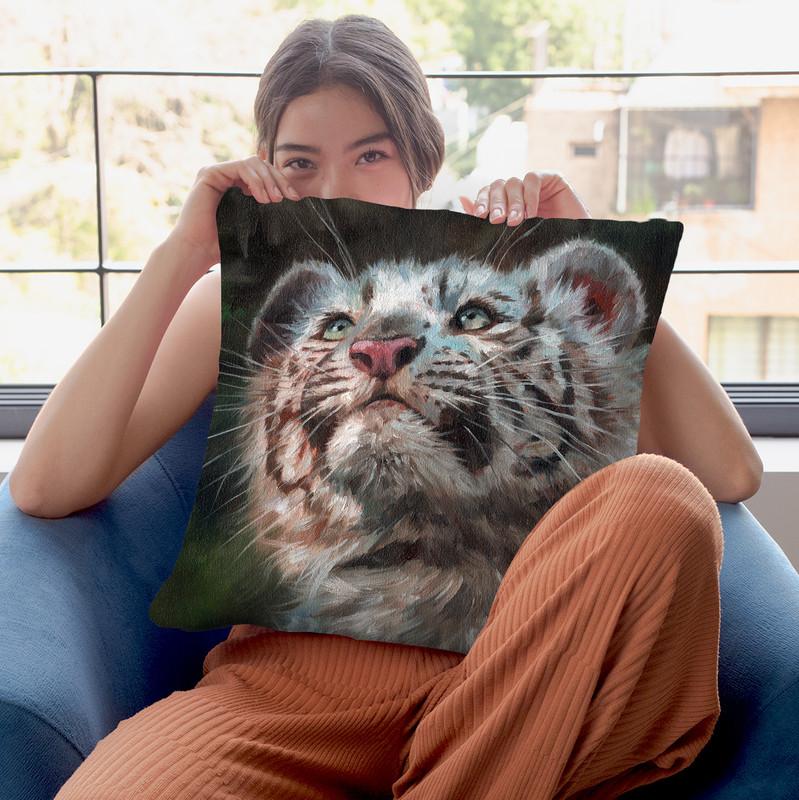 White Tiger Cub Portrait Throw Pillow By David Stribbling