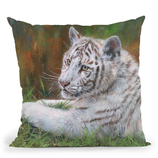 White Tiger Cub Throw Pillow By David Stribbling