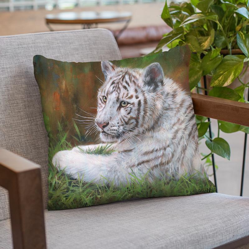 White Tiger Cub Throw Pillow By David Stribbling