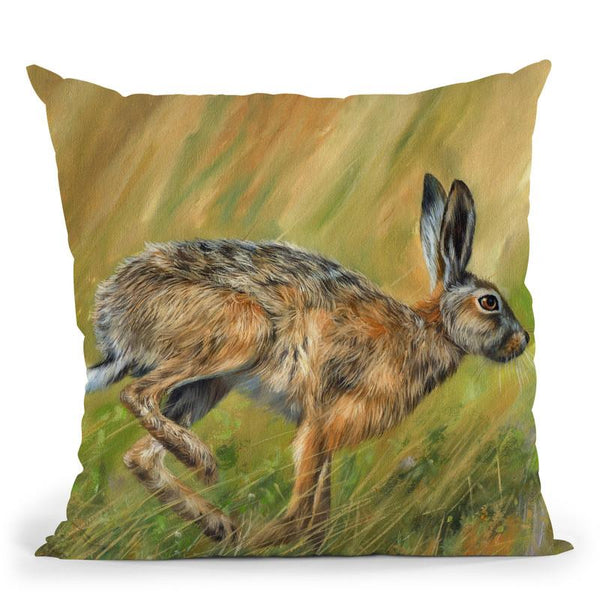 Wild Hare Running Throw Pillow By David Stribbling