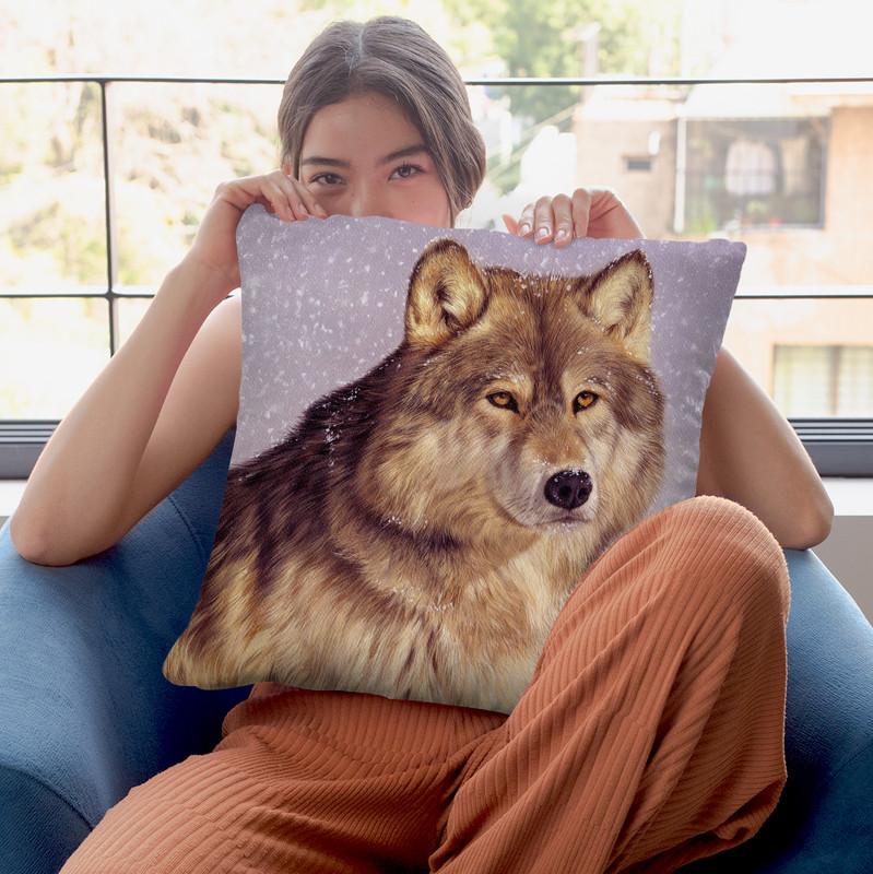 Wolf Portrait Snow Throw Pillow By David Stribbling