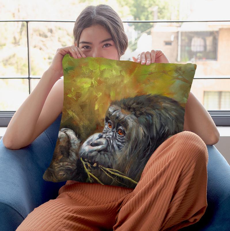 Young Lowland Gorilla - Copy Throw Pillow By David Stribbling