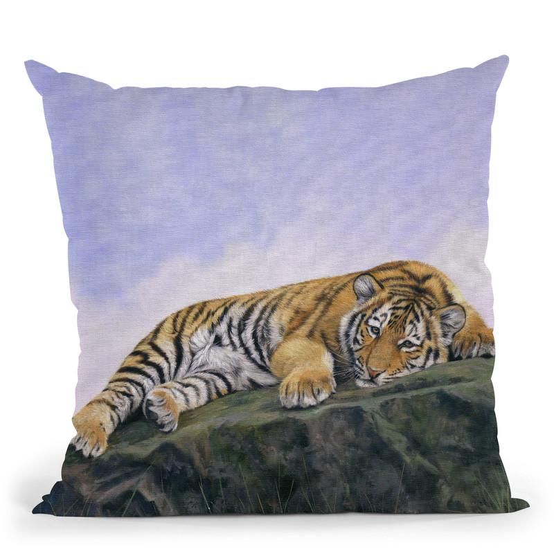 Young Tiger Rock Throw Pillow By David Stribbling