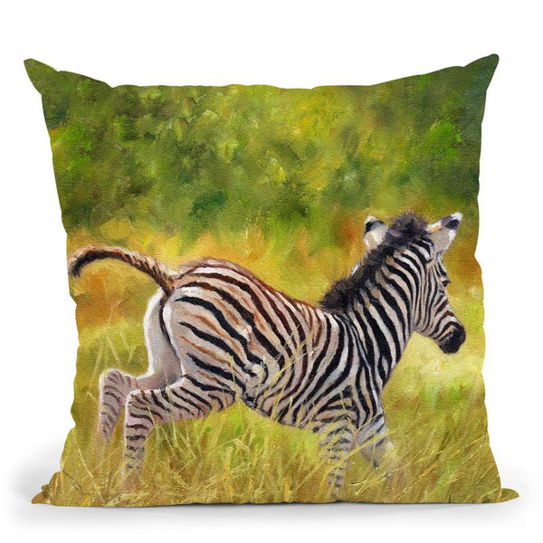 Young Zebra Running Throw Pillow By David Stribbling