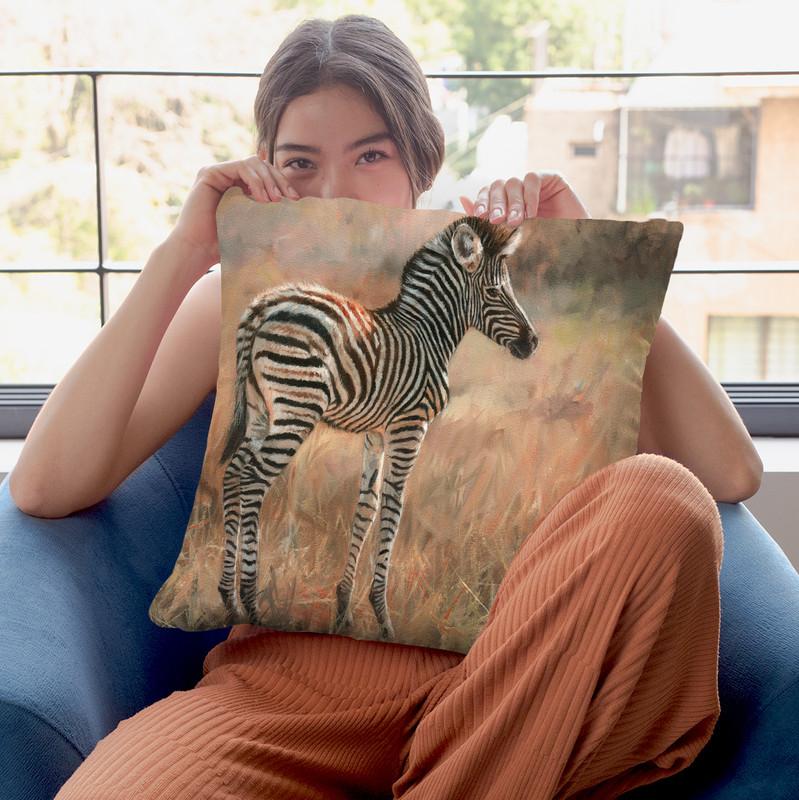 Zebra Foal Throw Pillow By David Stribbling