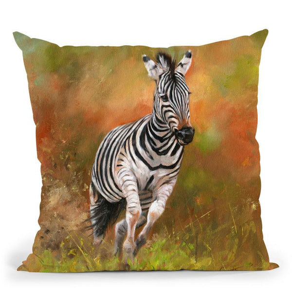 Zebra Running Throw Pillow By David Stribbling