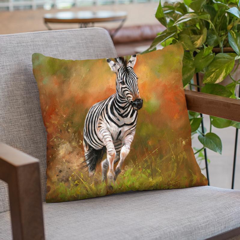 Zebra Running Throw Pillow By David Stribbling