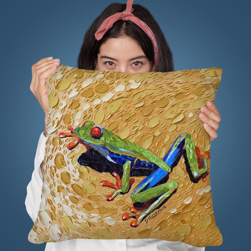 Toadly Awesome Frog Throw Pillow By Dena Tollefson