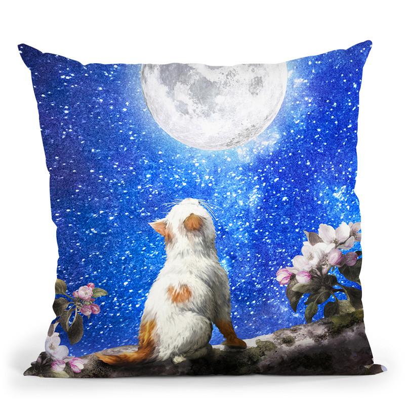 Feline Night Throw Pillow By Diogo Verissimo