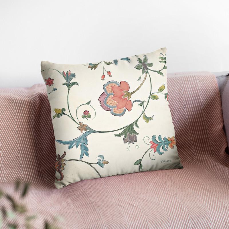 Birds Gem Floral I Throw Pillow By Emily Adams