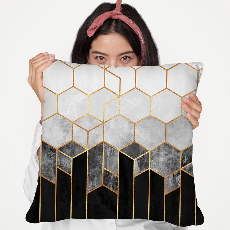 Charcoal Hexagons Throw Pillow By Elisabeth Fedrikson