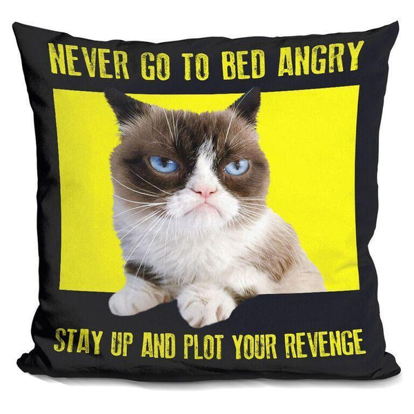 Grumpy Cat Never Go To Bed Angry Throw Pillow